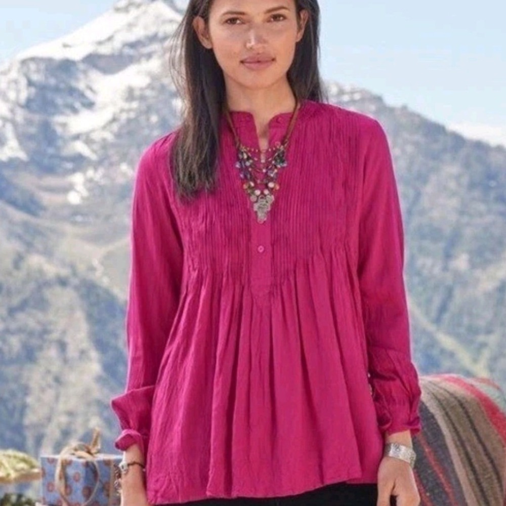 Sundance Blouse Pink Pleated Pintuck Rayon Boho Peasant Top Casual Small